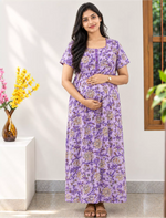 Cotton Straight Zip Feeding Nighty with Pocket - Mangai Nighties
