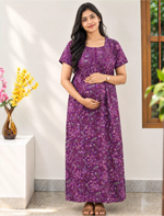 Cotton Straight Zip Feeding Nighty with Pocket - Mangai Nighties