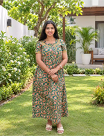 Cotton Floral Print Casual & Maternity Frock with Front Zip - Mangai Nighties