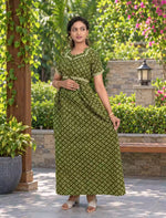 Floral Butta Print Cotton Frock with Back Tie | Mangai Nighties