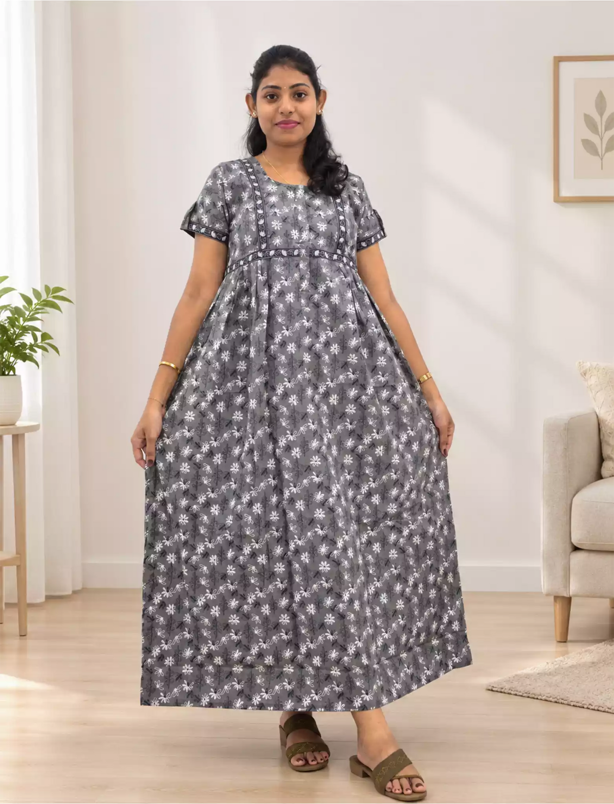 MANGAI Premium Casual Wear Cotton FROCK Model Nighties | Stylish Pleated Frock Style | Multipurpose Nighties | Casual & Pregnancy Wear | Pleated Model | Stylish Nighties for Stylish Women (PWC)