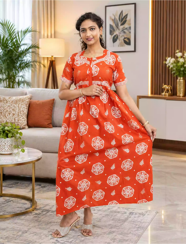 Floral Print Cotton Casual Frock with Pocket | Mangai Nighties
