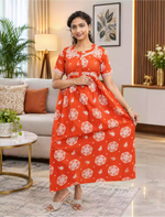 Floral Print Cotton Casual Frock with Pocket | Mangai Nighties