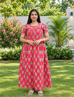 Cotton Leaf Print Casual and Feeding Frock - Mangai Nighties