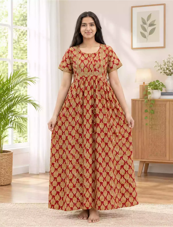 Cotton FROCK Model Casual Wear Nighties | Stylish Pleated Frock Style | Multipurpose Nighties | Pregnancy Wear | Pleated Model | Stylish Nighties for Stylish Women (PWC)