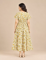 Floral Print Cotton Gathering Maxi with Closed Button| Mangai Nighties