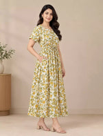Floral Print Cotton Gathering Maxi with Closed Button| Mangai Nighties