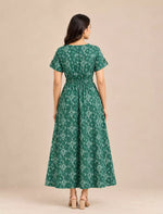 Cotton Floral Print Gathering Maxi Frock for Women with Front Tie | Mangai Nighties