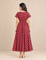 Maroon Printed Cotton Gathering Frock with Pocket Mangai Nighties