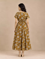 Floral Printed Cotton Gathering Maxi Frock with Front Tie - Mangai Nighties