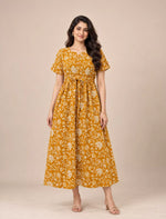 Cotton Floral Print Gathering Frock for Women with Pocket | Mangai Nighties