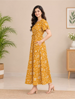 Cotton Floral Print Gathering Frock for Women with Pocket | Mangai Nighties