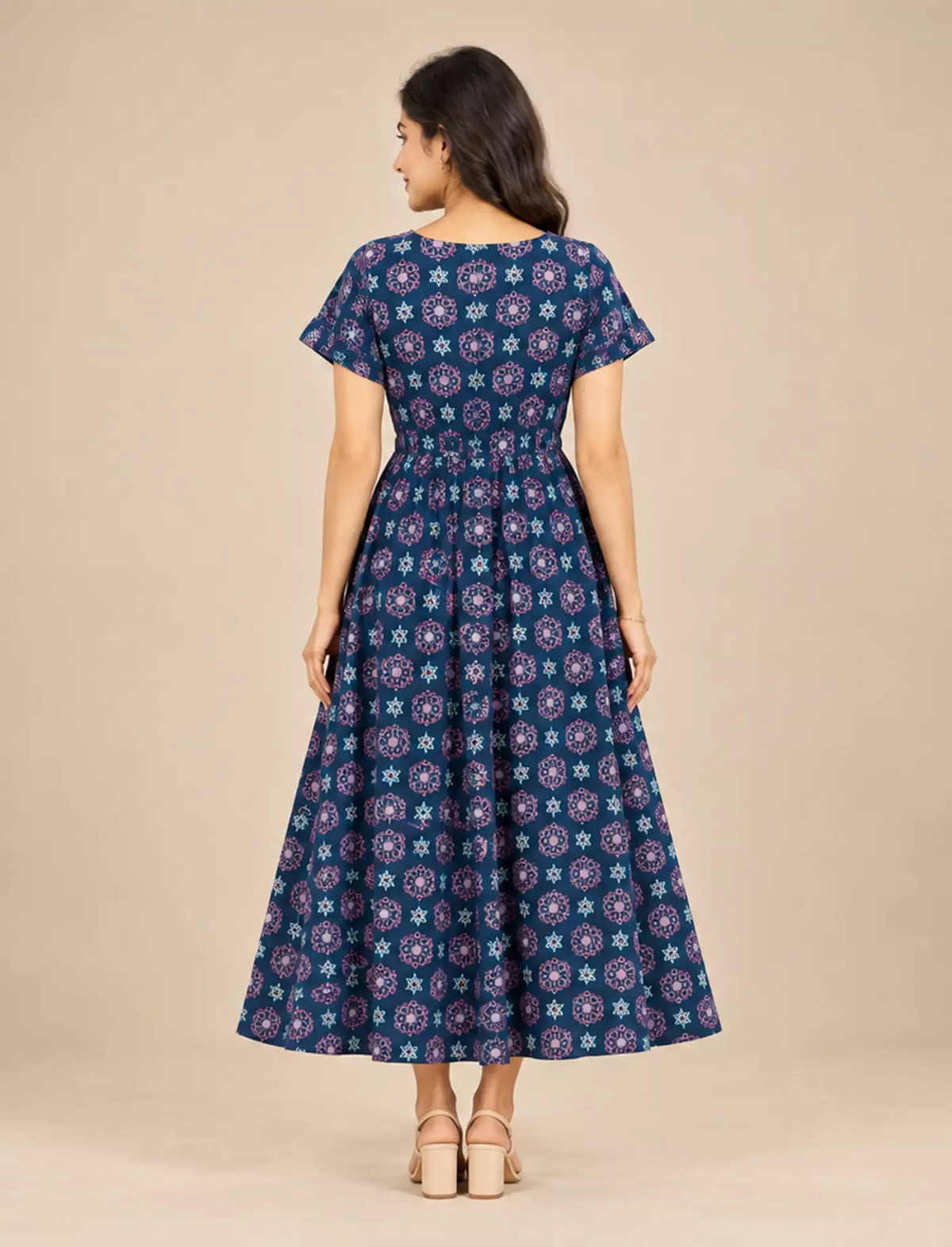 Floral Buti Print Cotton Gathering Maxi with Front tie | Mangai Nighties