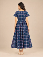 Floral Buti Print Cotton Gathering Maxi with Front tie | Mangai Nighties