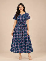 Floral Buti Print Cotton Gathering Maxi with Front tie | Mangai Nighties