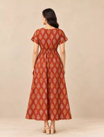 Ethnic Paisley Print Front Tie Cotton Gathering Maxi for Women | Mangai Nighties