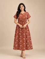 Floral Print Cotton Gathered Maxi Frock with Tie Rope | Mangai Nighties