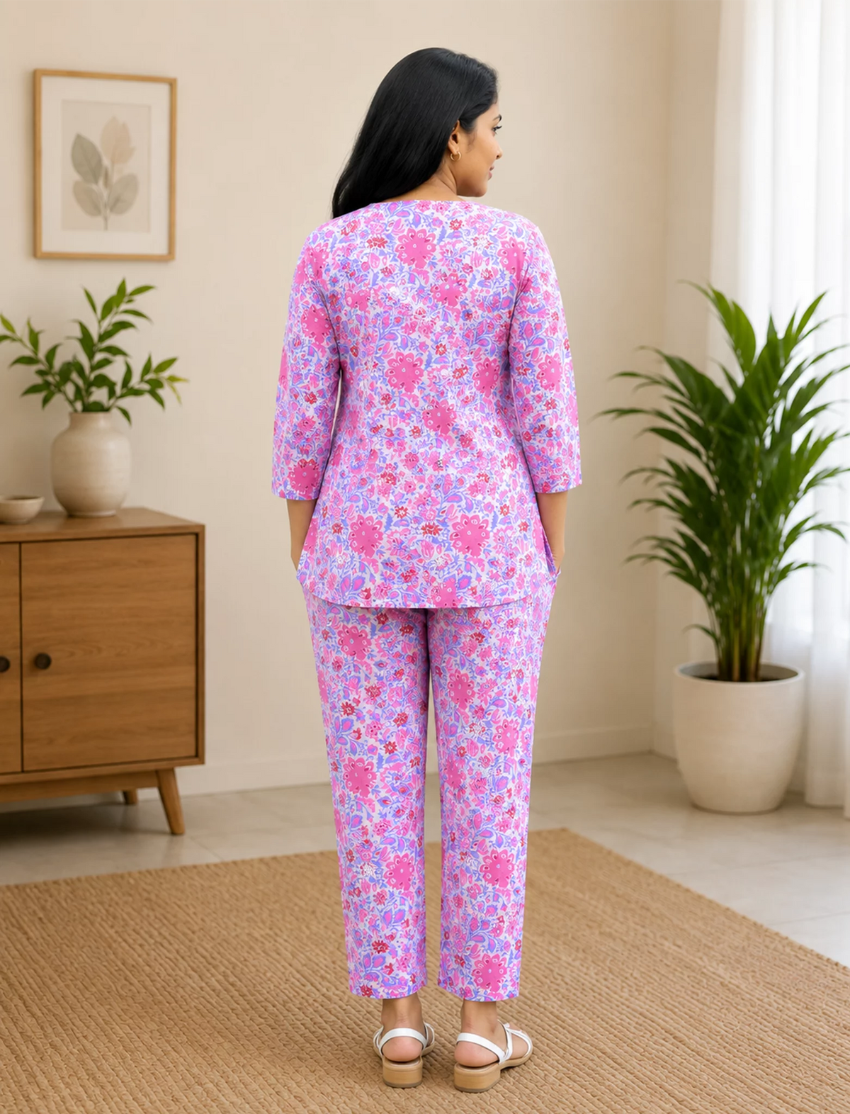 MANGAI Premium Cotton Printed Night Suits | Stylish Print's All Over | Top & Bottom Set | 3/4 Sleeve | Trendy Night Suits for Stylish Women's (TPS-3/4)