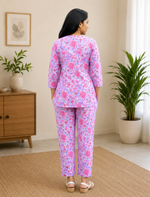 MANGAI Premium Cotton Printed Night Suits | Stylish Print's All Over | Top & Bottom Set | 3/4 Sleeve | Trendy Night Suits for Stylish Women's (TPS-3/4)