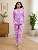 MANGAI Premium Cotton Printed Night Suits | Stylish Print's All Over | Top & Bottom Set | 3/4 Sleeve | Trendy Night Suits for Stylish Women's (TPS-3/4)