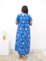 Cotton Floral Printed Front Zipper Nighty with Pocket | Mangai Nighties