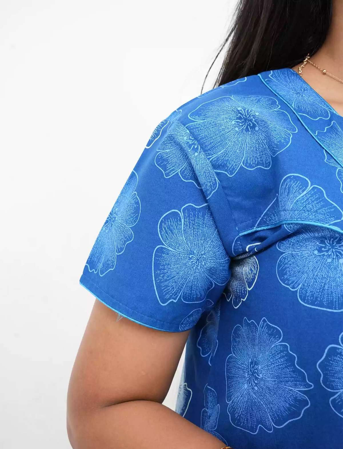 Cotton Floral Printed Front Zipper Nighty with Pocket | Mangai Nighties
