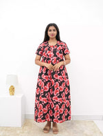 Floral Print Cotton Daily Wear Pleated Nighty with Front Zip | Mangai Nighties
