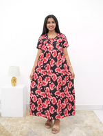 Floral Print Cotton Daily Wear Pleated Nighty with Front Zip | Mangai Nighties