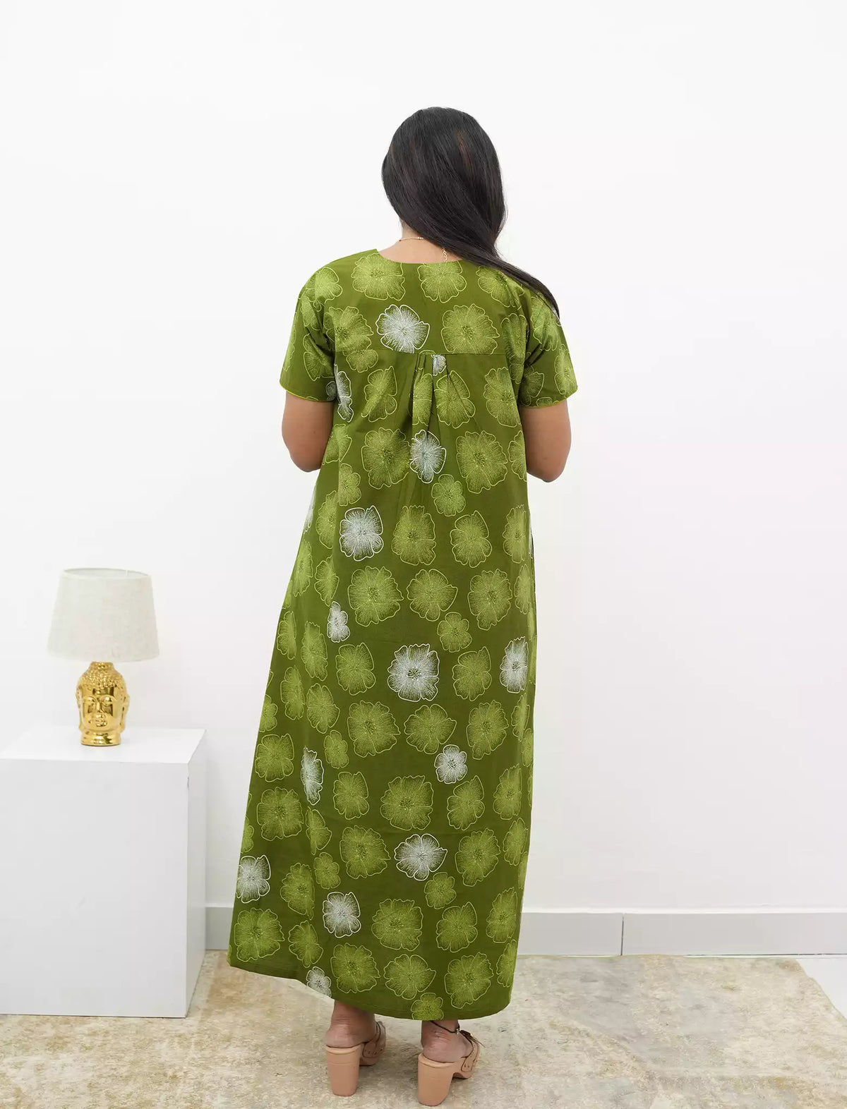Cotton Floral Printed Front Zipper Nighty with Pocket | Mangai Nighties
