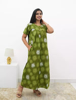 Cotton Floral Printed Front Zipper Nighty with Pocket | Mangai Nighties