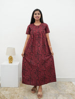 Floral Print Cotton Pleated Nighty with Side Pocket | Mangai Nighties