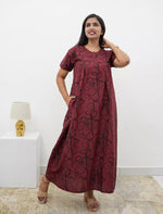 Floral Print Cotton Pleated Nighty with Side Pocket | Mangai Nighties