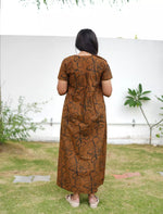 Floral Print Cotton Pleated Nighty with Side Pocket | Mangai Nighties