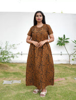 Floral Print Cotton Pleated Nighty with Side Pocket | Mangai Nighties