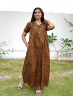 Floral Print Cotton Pleated Nighty with Side Pocket | Mangai Nighties