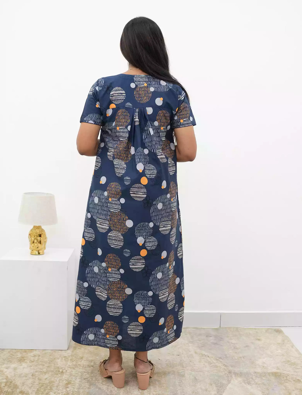 Abstract Cotton Pleated Nightdress with Side Pocket | Mangai Nighties