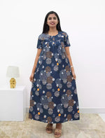 Abstract Cotton Pleated Nightdress with Side Pocket | Mangai Nighties
