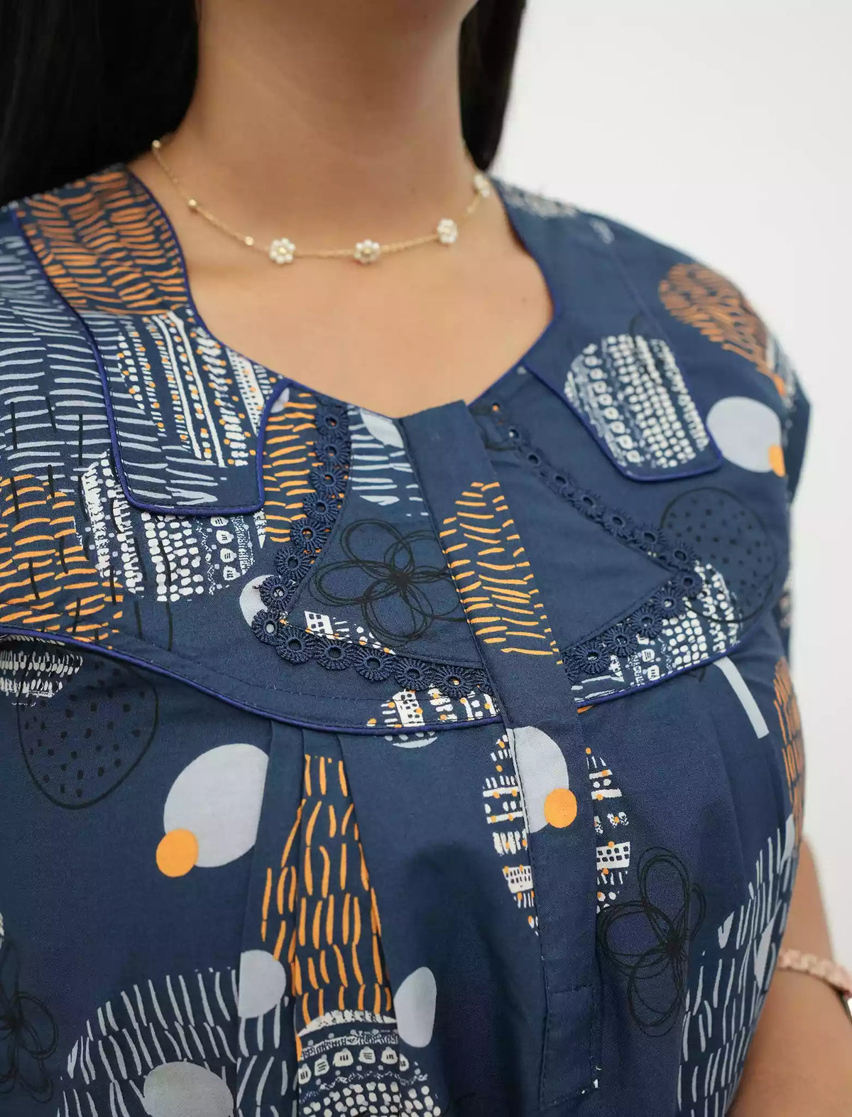 Abstract Cotton Pleated Nightdress with Side Pocket | Mangai Nighties