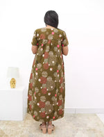 Abstract Cotton Pleated Nightdress with Side Pocket | Mangai Nighties