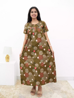 Abstract Cotton Pleated Nightdress with Side Pocket | Mangai Nighties
