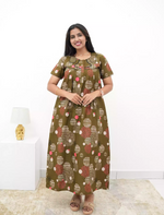 Abstract Cotton Pleated Nightdress with Side Pocket | Mangai Nighties
