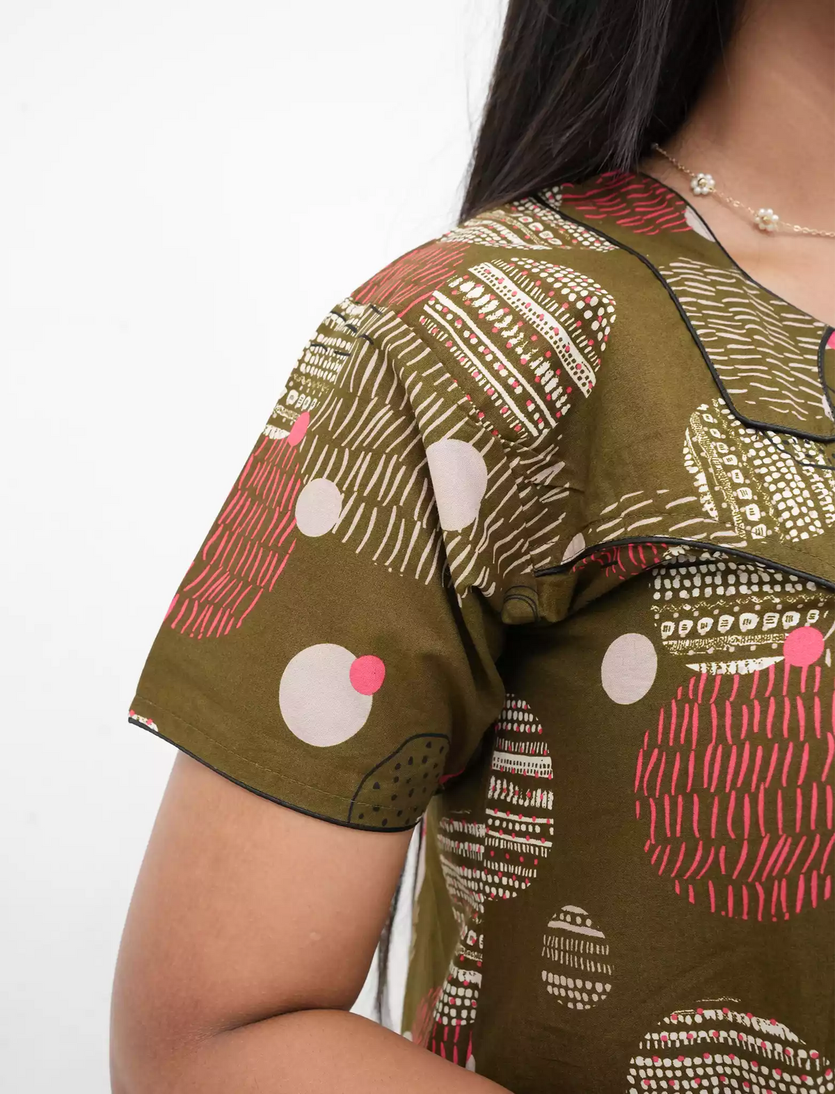 Abstract Cotton Pleated Nightdress with Side Pocket | Mangai Nighties