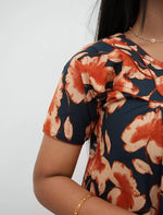 Floral Print Cotton Daily Wear Pleated Nighty with Front Zip | Mangai Nighties