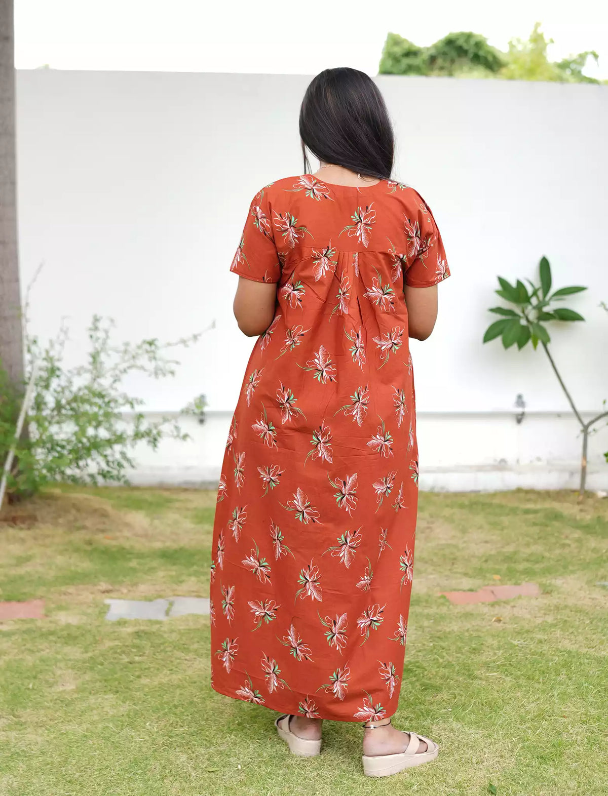 Elegant Floral Cotton Daily wear Nighty with Front Zip | Mangai Nighties