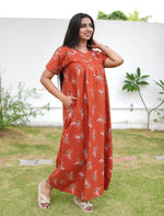 Elegant Floral Cotton Daily wear Nighty with Front Zip | Mangai Nighties