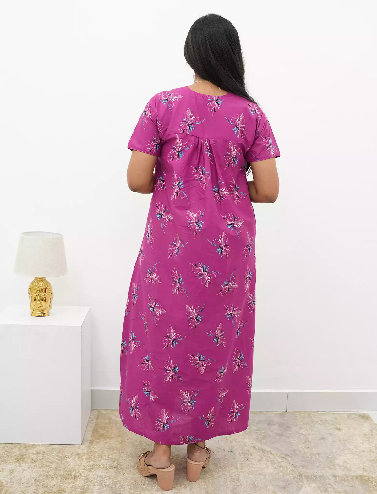 Elegant Floral Cotton Daily wear Nighty with Front Zip | Mangai Nighties