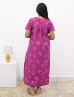 Elegant Floral Cotton Daily wear Nighty with Front Zip | Mangai Nighties