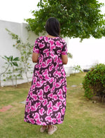 Floral Print Cotton Daily Wear Pleated Nighty with Front Zip | Mangai Nighties
