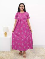 Elegant Floral Cotton Daily wear Nighty with Front Zip | Mangai Nighties