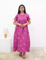 Elegant Floral Cotton Daily wear Nighty with Front Zip | Mangai Nighties